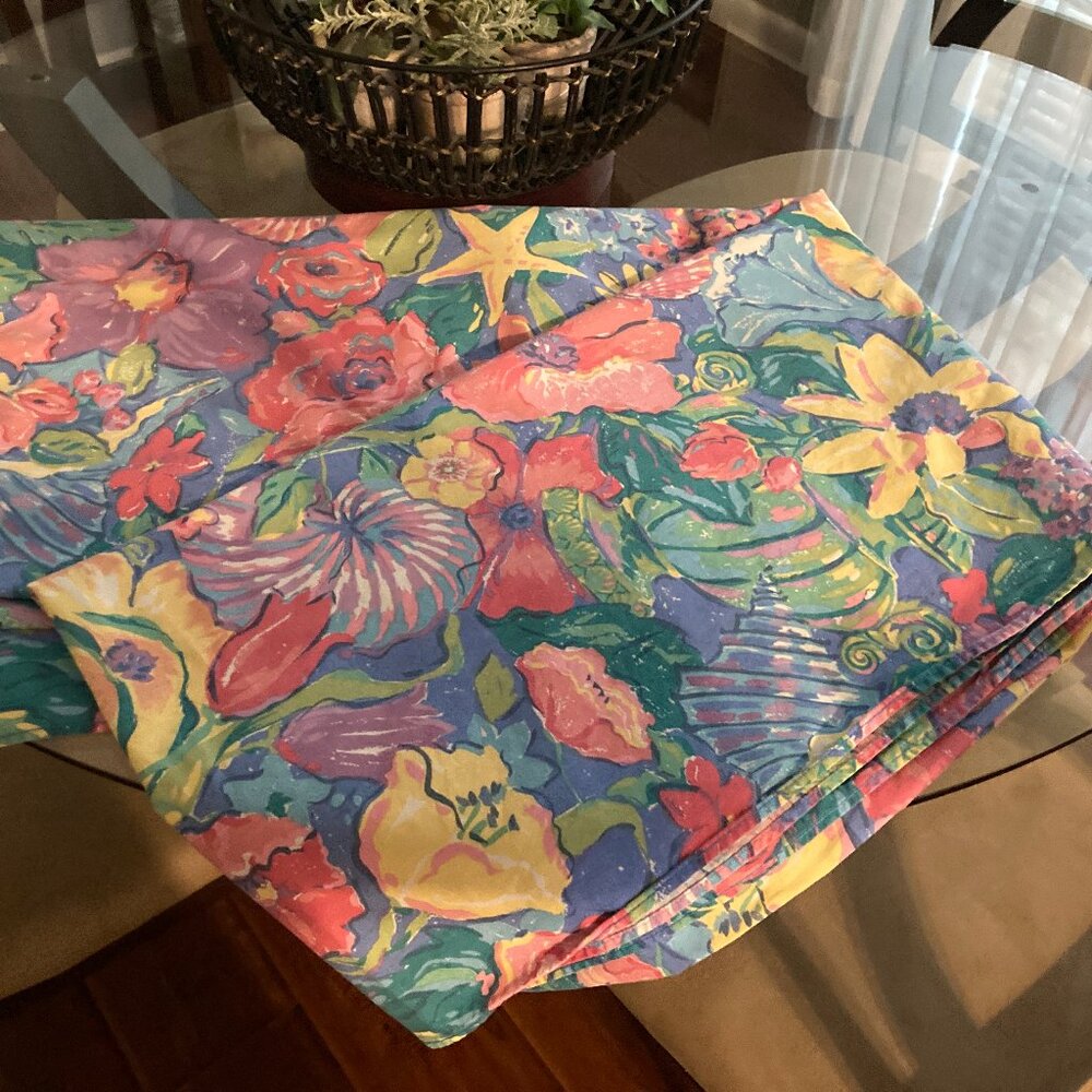 W.C. Designs Made in Brazil  Vintage Cotton Floral Tablecloth 94" x 56" Oblong